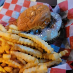 Burger and fries from Palmers Tavern in HIbbing