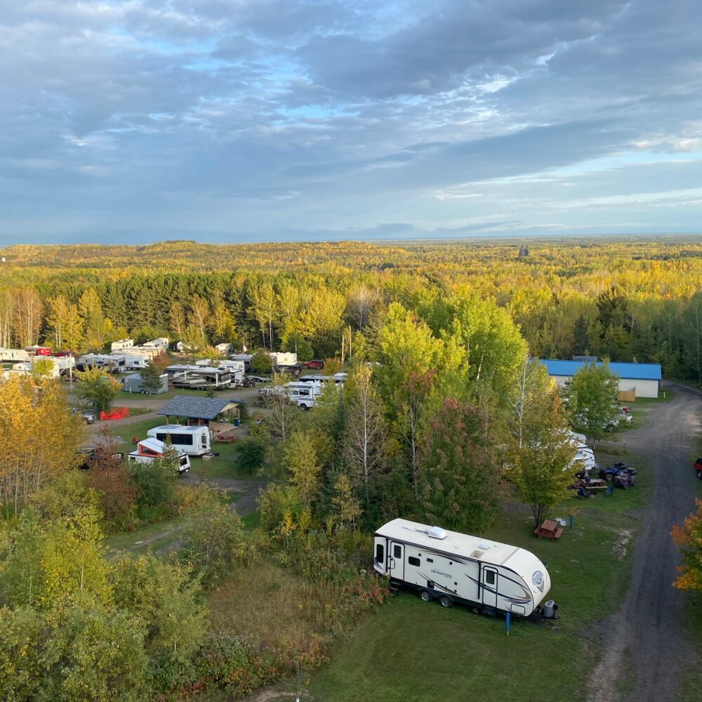 An aerial view of West40 RV Park in Gilbert, MN