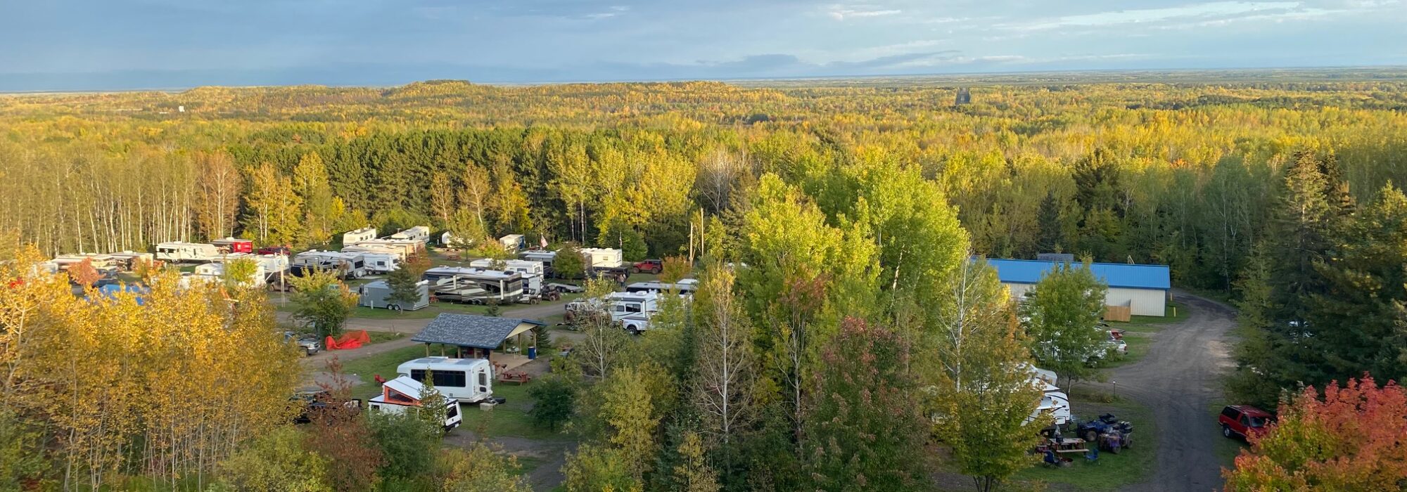 An aerial view of West40 RV Park in Gilbert, MN
