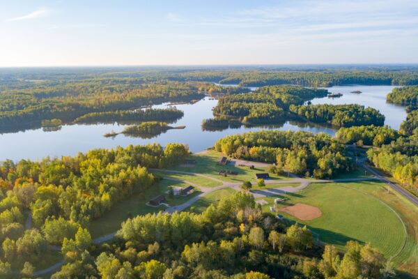 An aerial view of West Two Rivers Campground in Mountain Iron, MN