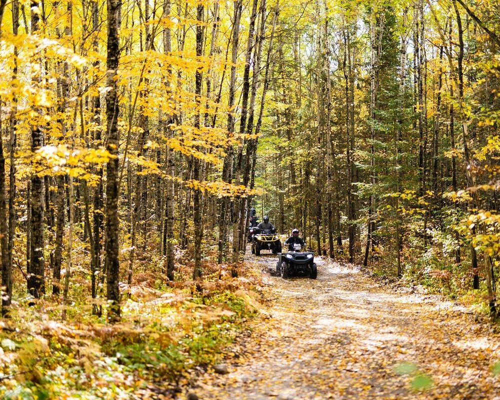 ATVs explore wooded trails lined with fall color in northern Minnesota on the Iron Range