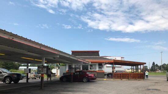 an A&W drive-in restaurant in Aurora, MN 