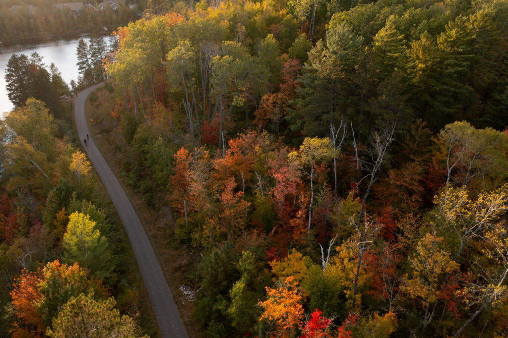 An aerial image shows the Mesabi Trail in northern Minnesota. 