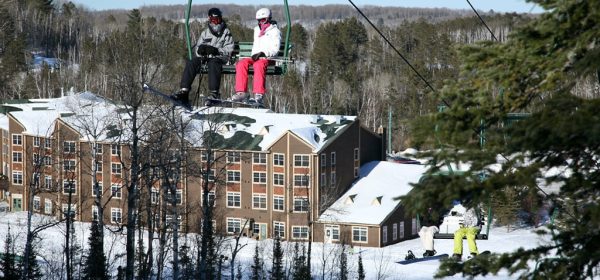 The Lodge at Giants Ridge is a ski resort property in northern Minnesota, seen from the ski hill in winter.