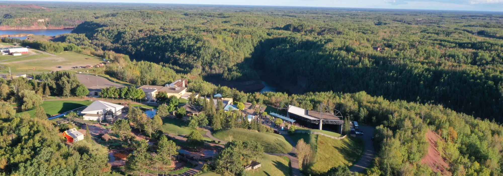 An aerial view of Minnesota Discovery Center in Chisholm, Minnesota