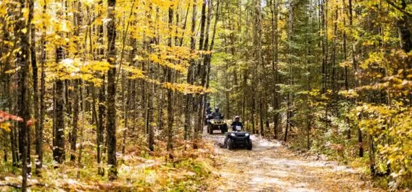 ATVs explore wooded trails lined with fall color in northern Minnesota on the Iron Range