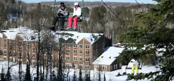 The Lodge at Giants Ridge is a ski resort property in northern Minnesota, seen from the ski hill in winter.