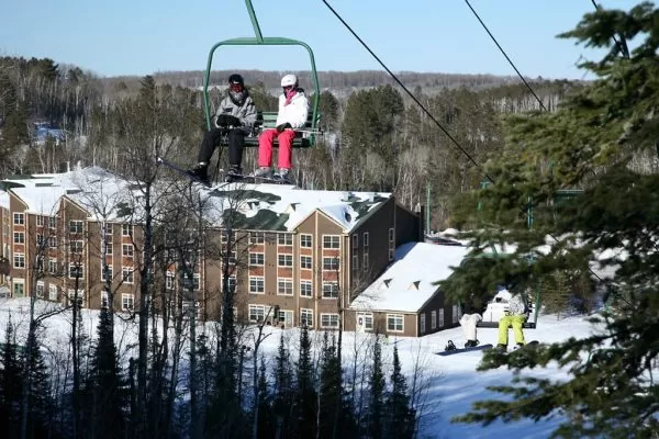 The Lodge at Giants Ridge is a ski resort property in northern Minnesota, seen from the ski hill in winter.