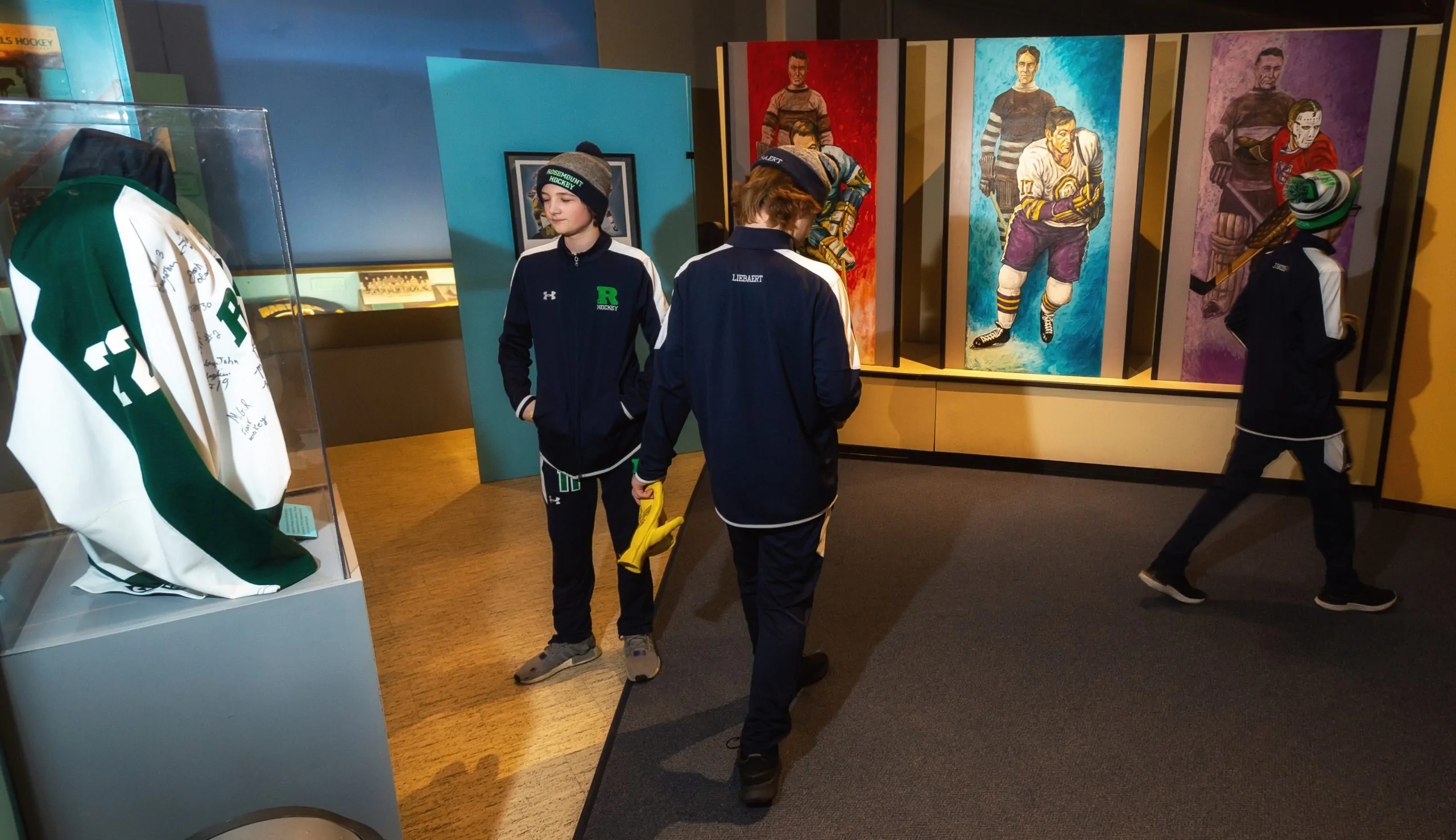 Student athletes explore the US Hockey Hall of Fame Museum in Eveleth, MN